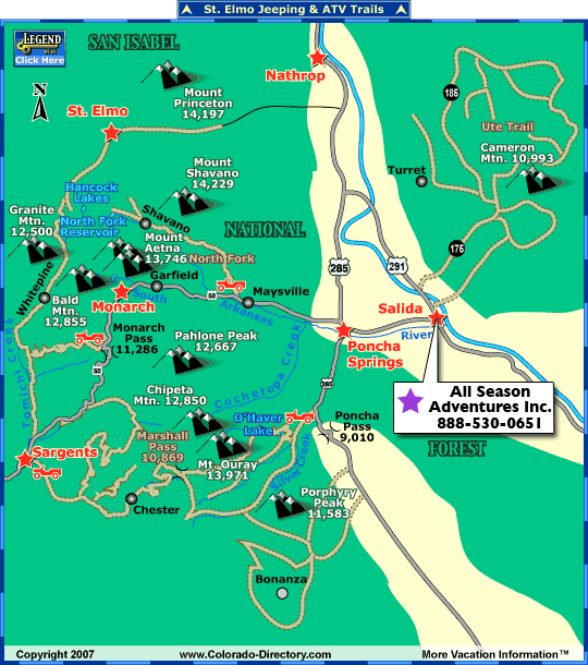 Salida & Monarch Jeeping & Atv Trails Map 