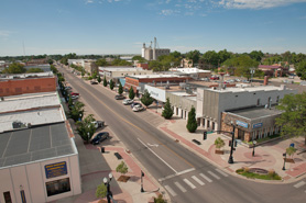 Birds eye view of Historic Main Street in Fort Morgan, Colorado