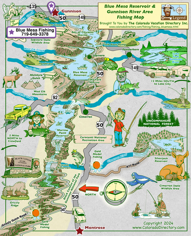 Blue Mesa Reservoir and Gunnison River Area Fishing Map, Colorado