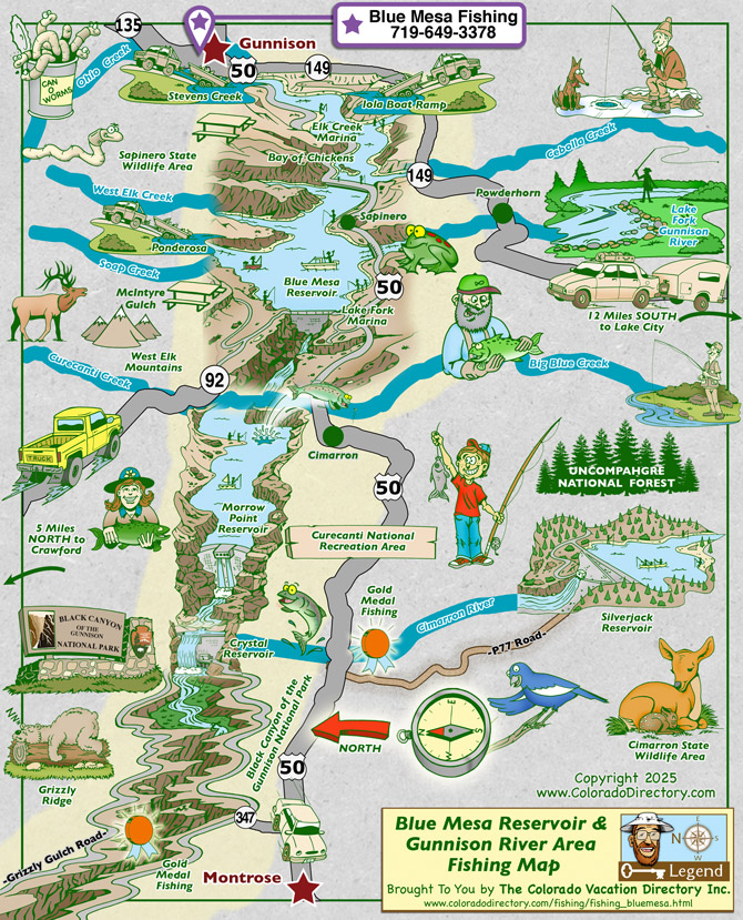 Blue Mesa Reservoir and Gunnison River Area Fishing Map, Colorado