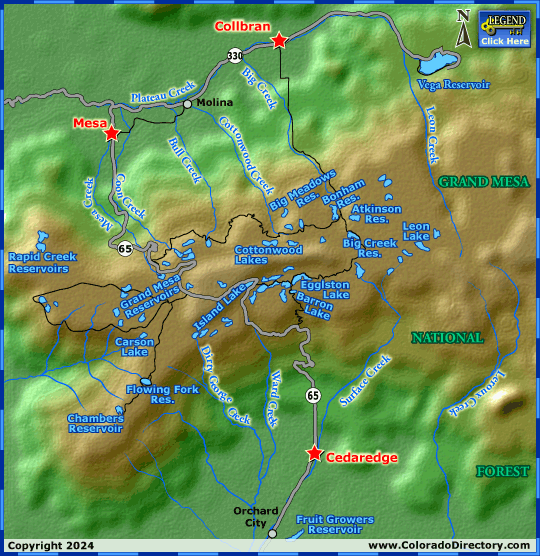 Grand Mesa Fishing Map, Colorado