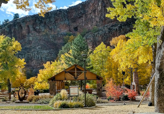 LaVern Johnson RV Park and Campground during the fall with full RV hookups, tent camping, playgrounds, picnic areas and sheltered facilities in Lyons near Estes Park, Colorado.