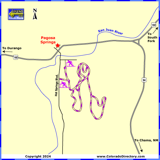 Pagosa Springs Cross Country Ski Trails Map, Colorado.