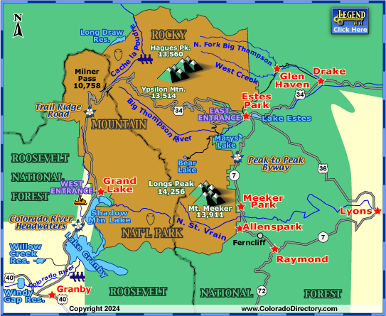 Rocky Mountain National Park Map, Colorado