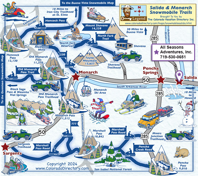 Snowmobile Trails Map for Salida, Poncha Springs, Monarch and Sargents, Colorado.