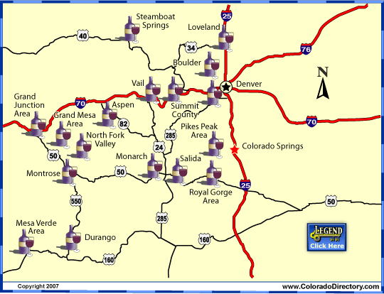 Colorado Wine Country Map Colorado Wine Tours Map | CO Vacation Directory