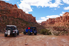 Jeeps parked on the Bull Canyon OHV Trail near Naturita RV Park in Naturita, Colorado.